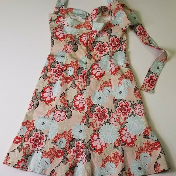 LULY K 90s Cream Floral Flare Halter Tie Cotton Zip Back GORGEOUS Dress size S - Picture 5 of 9